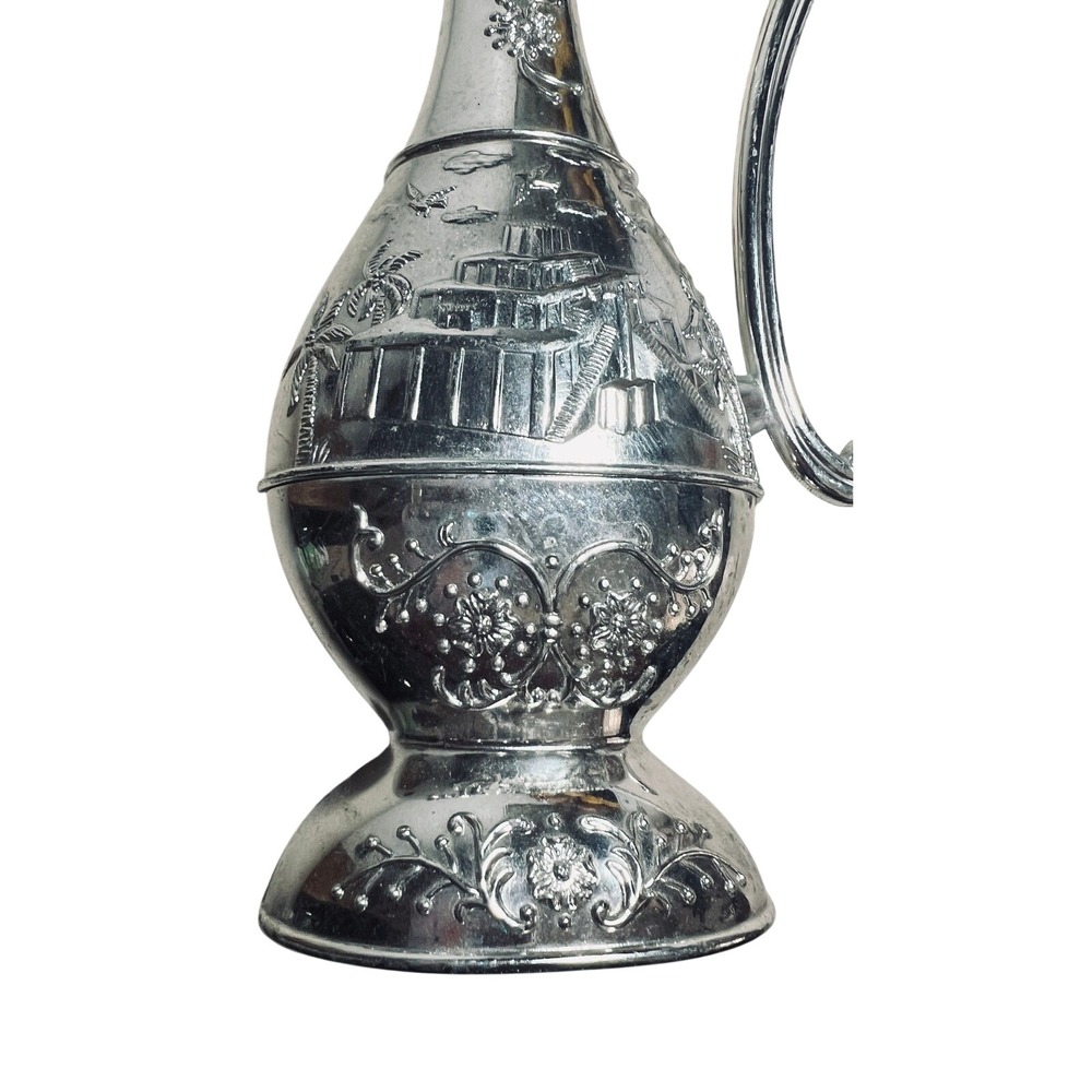 Unbranded Ornate Decorative Pitcher Ewer OS Silver Embossed Floral Scenic Home - Picture 3 of 8